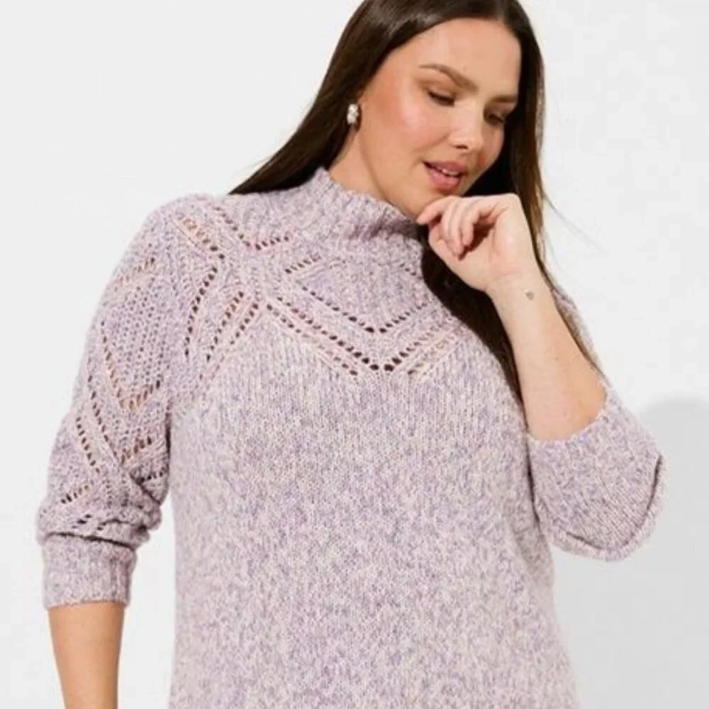 Torrid - Pullover Turtleneck Pointelle Sweater in Lavender - Picture 1 of 13